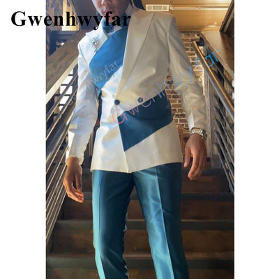 Gwenhwyfar testreszabott, divatos stílus vőlegény szmoking kendő hajtóka férfi öltöny 2 db esküvői Blzaer szettek Terno Masculino Completo