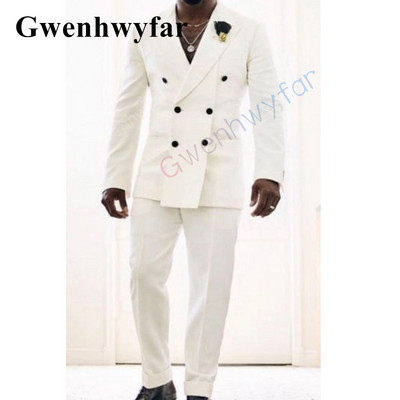 Gwenhwyfar testreszabott, divatos stílus vőlegény szmoking kendő hajtóka férfi öltöny 2 db esküvői Blzaer szettek Terno Masculino Completo