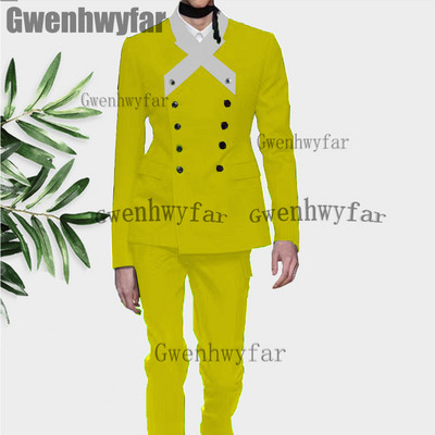 Gwenhwyfar legújabb tervezésű, kiváló minőségű férfi öltönyök 2 részes duplasoros blézer férfi esküvői öltöny Vőlegények báli öltöny férfiaknak