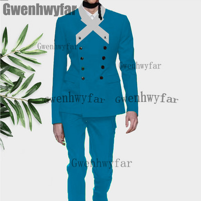 Gwenhwyfar legújabb tervezésű, kiváló minőségű férfi öltönyök 2 részes duplasoros blézer férfi esküvői öltöny Vőlegények báli öltöny férfiaknak