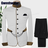 Gwenhwyfar divatos férfi öltönyök állógallér Terno egyedi esküvői szmoking férfiaknak formális vőlegény öltönyök 2 db kabát készletek (kabát+nadrág)