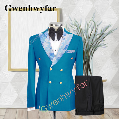 Gwenhwyfar kiváló minőségű esküvői vőlegény öltöny, dupla mellű, jacquard öltöny, alkalmi szmoking, 2 részes blézer-készletek