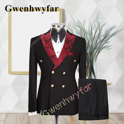 Gwenhwyfar kiváló minőségű esküvői vőlegény öltöny, dupla mellű, jacquard öltöny, alkalmi szmoking, 2 részes blézer-készletek