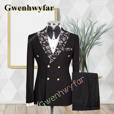 Gwenhwyfar kiváló minőségű esküvői vőlegény öltöny, dupla mellű, jacquard öltöny, alkalmi szmoking, 2 részes blézer-készletek