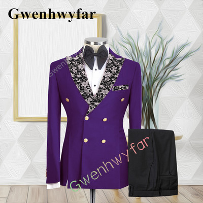 Gwenhwyfar kiváló minőségű esküvői vőlegény öltöny, dupla mellű, jacquard öltöny, alkalmi szmoking, 2 részes blézer-készletek