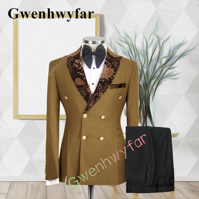 Gwenhwyfar kiváló minőségű esküvői vőlegény öltöny, dupla mellű, jacquard öltöny, alkalmi szmoking, 2 részes blézer-készletek