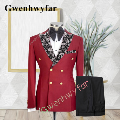 Gwenhwyfar kiváló minőségű esküvői vőlegény öltöny, dupla mellű, jacquard öltöny, alkalmi szmoking, 2 részes blézer-készletek