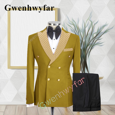 Gwenhwyfar kiváló minőségű esküvői vőlegény öltöny, dupla mellű, jacquard öltöny, alkalmi szmoking, 2 részes blézer-készletek