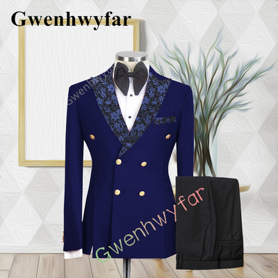 Gwenhwyfar kiváló minőségű esküvői vőlegény öltöny, dupla mellű, jacquard öltöny, alkalmi szmoking, 2 részes blézer-készletek