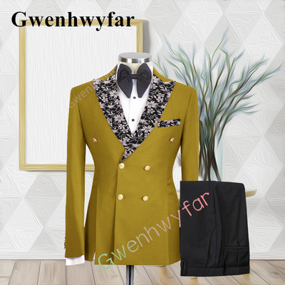 Gwenhwyfar kiváló minőségű esküvői vőlegény öltöny, dupla mellű, jacquard öltöny, alkalmi szmoking, 2 részes blézer-készletek