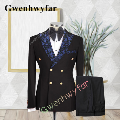 Gwenhwyfar kiváló minőségű esküvői vőlegény öltöny, dupla mellű, jacquard öltöny, alkalmi szmoking, 2 részes blézer-készletek