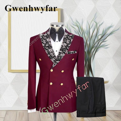 Gwenhwyfar kiváló minőségű esküvői vőlegény öltöny, dupla mellű, jacquard öltöny, alkalmi szmoking, 2 részes blézer-készletek