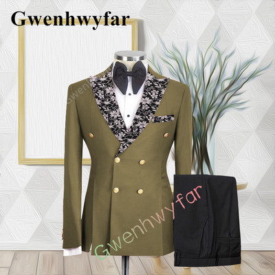 Gwenhwyfar kiváló minőségű esküvői vőlegény öltöny, dupla mellű, jacquard öltöny, alkalmi szmoking, 2 részes blézer-készletek