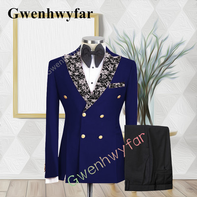 Gwenhwyfar kiváló minőségű esküvői vőlegény öltöny, dupla mellű, jacquard öltöny, alkalmi szmoking, 2 részes blézer-készletek