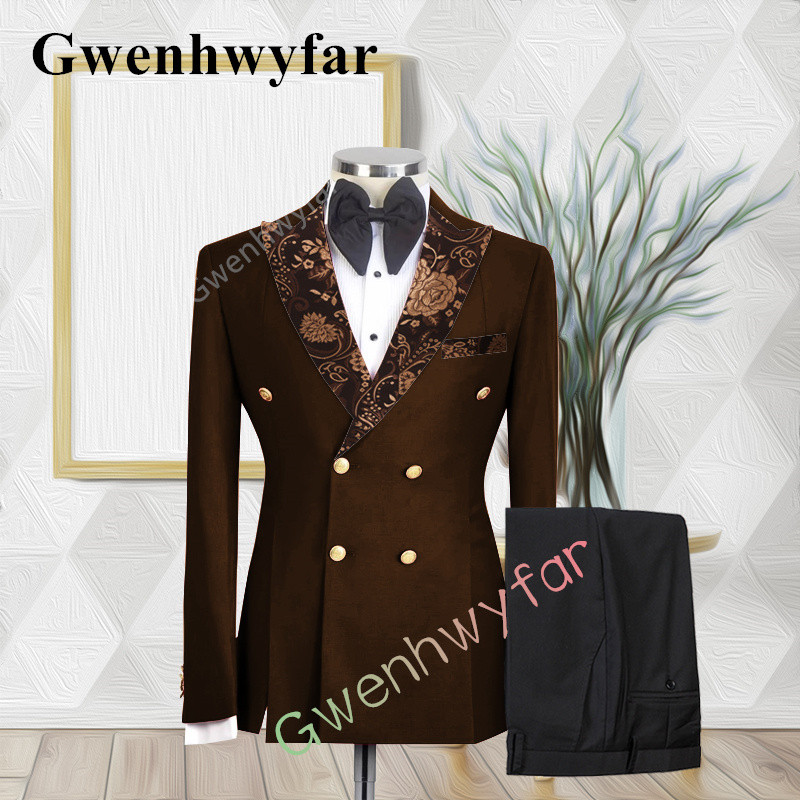 Gwenhwyfar kiváló minőségű esküvői vőlegény öltöny, dupla mellű, jacquard öltöny, alkalmi szmoking, 2 részes blézer-készletek