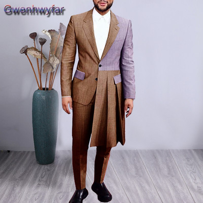 Gwenhwyfar férfi öltönyök 2020. őszi divat patchwork, 2 db-os blézer nadrággal, egyedi készítésű esküvői parti ruha báli vőlegény szmoking