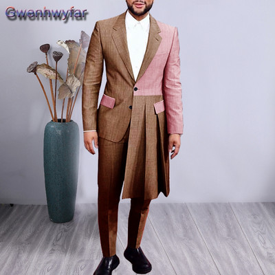 Gwenhwyfar férfi öltönyök 2020. őszi divat patchwork, 2 db-os blézer nadrággal, egyedi készítésű esküvői parti ruha báli vőlegény szmoking