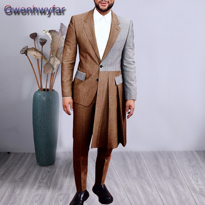Gwenhwyfar férfi öltönyök 2020. őszi divat patchwork, 2 db-os blézer nadrággal, egyedi készítésű esküvői parti ruha báli vőlegény szmoking