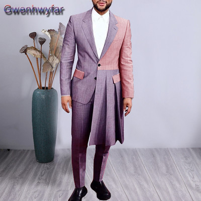 Gwenhwyfar férfi öltönyök 2020. őszi divat patchwork, 2 db-os blézer nadrággal, egyedi készítésű esküvői parti ruha báli vőlegény szmoking