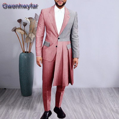 Gwenhwyfar férfi öltönyök 2020. őszi divat patchwork, 2 db-os blézer nadrággal, egyedi készítésű esküvői parti ruha báli vőlegény szmoking