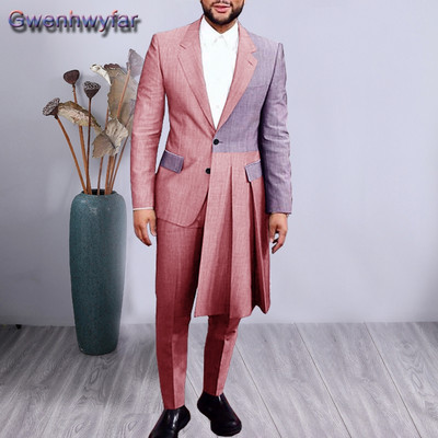 Gwenhwyfar férfi öltönyök 2020. őszi divat patchwork, 2 db-os blézer nadrággal, egyedi készítésű esküvői parti ruha báli vőlegény szmoking