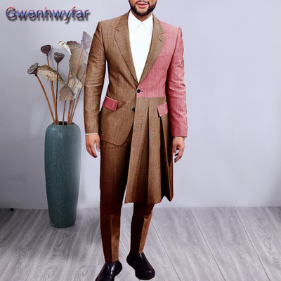 Gwenhwyfar férfi öltönyök 2020. őszi divat patchwork, 2 db-os blézer nadrággal, egyedi készítésű esküvői parti ruha báli vőlegény szmoking