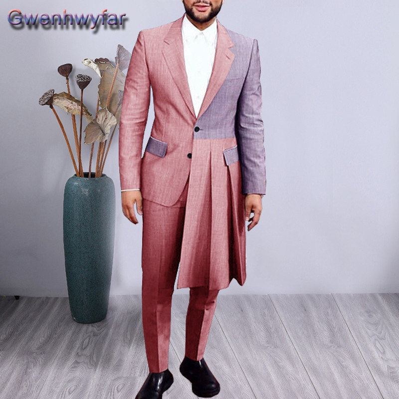 Gwenhwyfar férfi öltönyök 2020. őszi divat patchwork, 2 db-os blézer nadrággal, egyedi készítésű esküvői parti ruha báli vőlegény szmoking