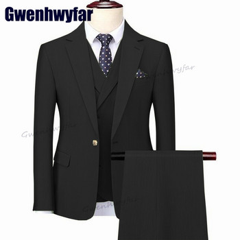 Gwenhwyfar 2023 Висококачествен мъжки костюм Бизнес блейзър Комплекти Slim Fit Сватбени смокинги за младоженеца Модни 3 бр. Облекло Terno Masculino