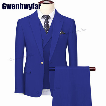 Gwenhwyfar 2023 Висококачествен мъжки костюм Бизнес блейзър Комплекти Slim Fit Сватбени смокинги за младоженеца Модни 3 бр. Облекло Terno Masculino