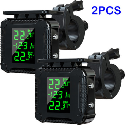 Ouspow TPMS motociklo padangų slėgio stebėjimo sistema su 2 išoriniais jutikliais LCD ekrano temperatūros signalizacija USB saulės įkrovimas