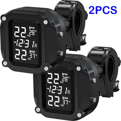 Ouspow TPMS motociklo padangų slėgio stebėjimo sistema su 2 išoriniais jutikliais LCD ekrano temperatūros signalizacija USB saulės įkrovimas
