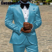 Gwenhwyfar 2023 divatos szatén férfi öltöny Slim Fit férfi ruházat kendő hajtóka jelmez Homme esküvői vőlegény szmoking férfiaknak színpadi öltöny