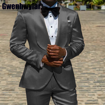 Gwenhwyfar 2023 divatos szatén férfi öltöny Slim Fit férfi ruházat kendő hajtóka jelmez Homme esküvői vőlegény szmoking férfiaknak színpadi öltöny