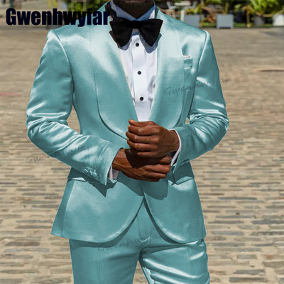 Gwenhwyfar 2023 divatos szatén férfi öltöny Slim Fit férfi ruházat kendő hajtóka jelmez Homme esküvői vőlegény szmoking férfiaknak színpadi öltöny