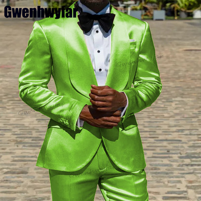 Gwenhwyfar 2023 divatos szatén férfi öltöny Slim Fit férfi ruházat kendő hajtóka jelmez Homme esküvői vőlegény szmoking férfiaknak színpadi öltöny