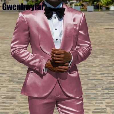 Gwenhwyfar 2023 divatos szatén férfi öltöny Slim Fit férfi ruházat kendő hajtóka jelmez Homme esküvői vőlegény szmoking férfiaknak színpadi öltöny