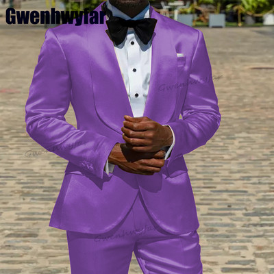 Gwenhwyfar 2023 divatos szatén férfi öltöny Slim Fit férfi ruházat kendő hajtóka jelmez Homme esküvői vőlegény szmoking férfiaknak színpadi öltöny