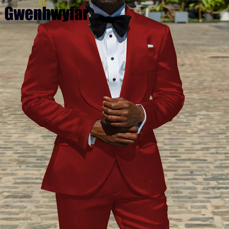 Gwenhwyfar 2023 divatos szatén férfi öltöny Slim Fit férfi ruházat kendő hajtóka jelmez Homme esküvői vőlegény szmoking férfiaknak színpadi öltöny