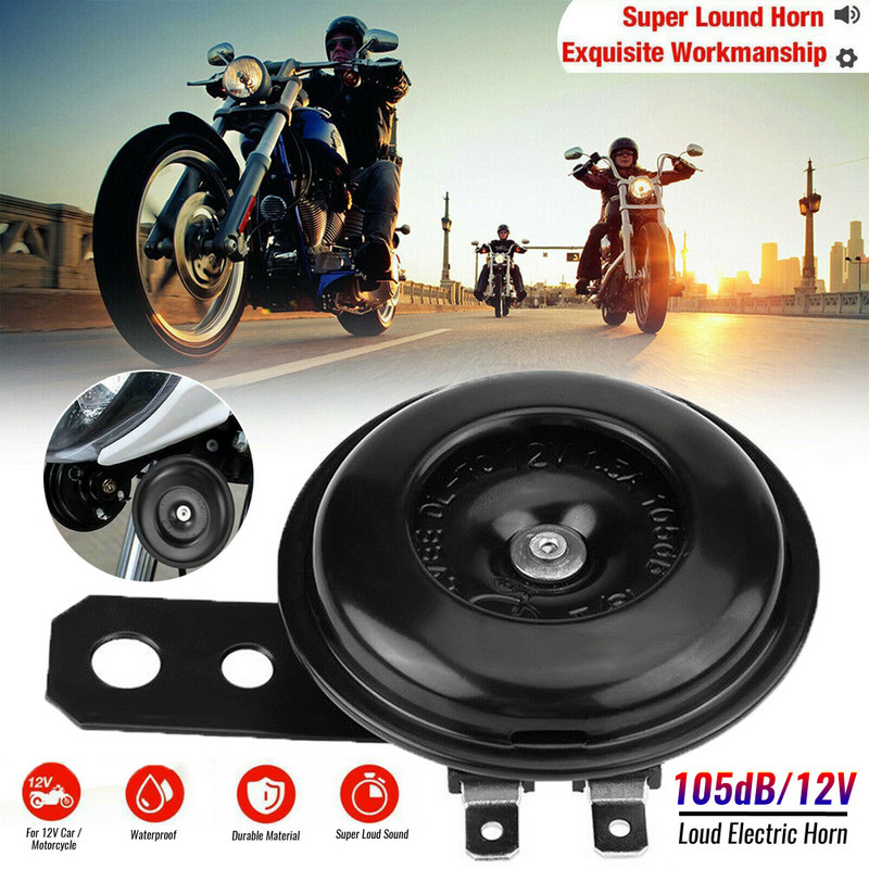 Univerzális 12V 1.5A 105db motorkerékpár elektromos kürt készlet jelhangszóró vízálló kerek hangos kürt robogóhoz Moped Dirt Bike ATV