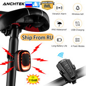 Anchtek dviračio galinių žibintų apsaugos nuo vagystės signalizacija išmanioji automatinio stabdžių jutiklio lemputė USB įkrovimo nuotolinio valdymo pultas vandeniui atspari motociklo signalizacija