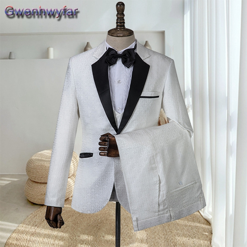 Gwenhwyfar fehér kendős hajtókás kockás férfi öltöny esküvőre Egyedi készítés, egysoros vőfély Mariage szmoking férfi dzseki nadrág