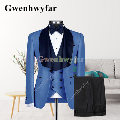 Gwenhwyfar New Style férfi sárga öltöny kabát kendőgallér Slim Fit háromrészes szmoking vőlegény öltöny egyedi báli parti kabát