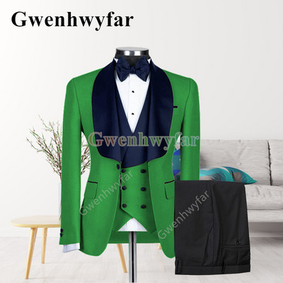 Gwenhwyfar New Style férfi sárga öltöny kabát kendőgallér Slim Fit háromrészes szmoking vőlegény öltöny egyedi báli parti kabát