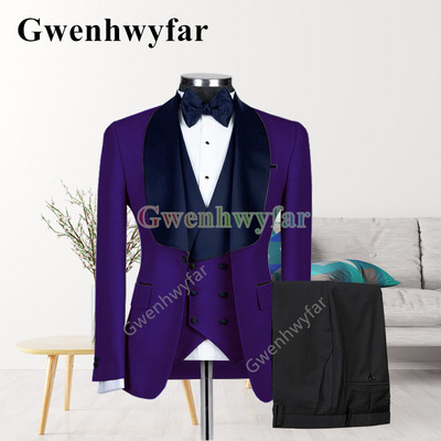 Gwenhwyfar New Style férfi sárga öltöny kabát kendőgallér Slim Fit háromrészes szmoking vőlegény öltöny egyedi báli parti kabát