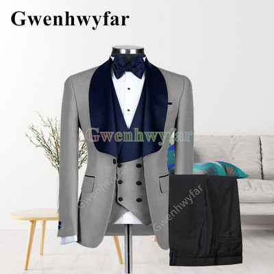Gwenhwyfar New Style férfi sárga öltöny kabát kendőgallér Slim Fit háromrészes szmoking vőlegény öltöny egyedi báli parti kabát