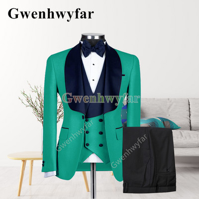 Gwenhwyfar New Style férfi sárga öltöny kabát kendőgallér Slim Fit háromrészes szmoking vőlegény öltöny egyedi báli parti kabát