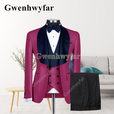 Gwenhwyfar New Style férfi sárga öltöny kabát kendőgallér Slim Fit háromrészes szmoking vőlegény öltöny egyedi báli parti kabát