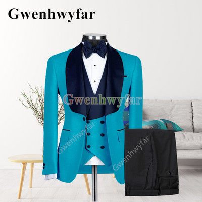 Gwenhwyfar New Style férfi sárga öltöny kabát kendőgallér Slim Fit háromrészes szmoking vőlegény öltöny egyedi báli parti kabát