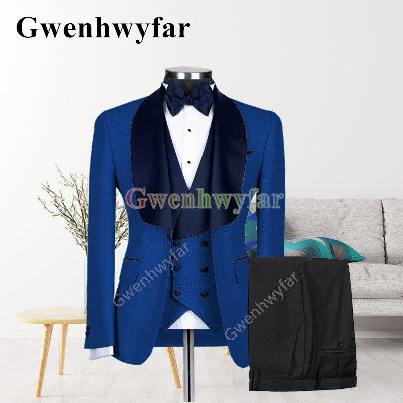 Gwenhwyfar New Style férfi sárga öltöny kabát kendőgallér Slim Fit háromrészes szmoking vőlegény öltöny egyedi báli parti kabát