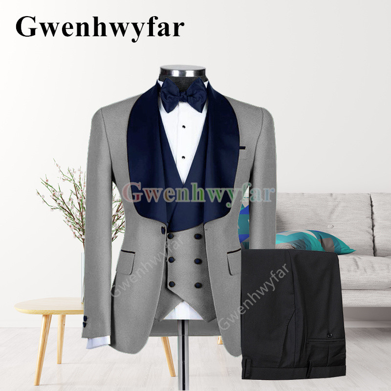 Gwenhwyfar New Style férfi sárga öltöny kabát kendőgallér Slim Fit háromrészes szmoking vőlegény öltöny egyedi báli parti kabát